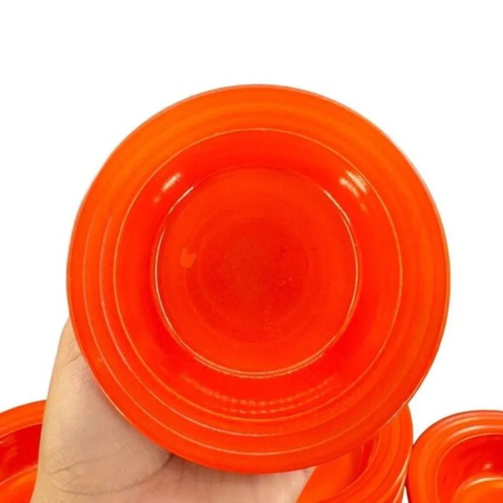 1960s Red Glass Dish Bowl Set 6 Kitchenware Painted Bowls Dishes Unmarked VTG‎